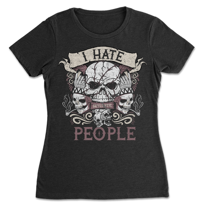 Skullistic I Hate People Womens Black Skull T-shirt