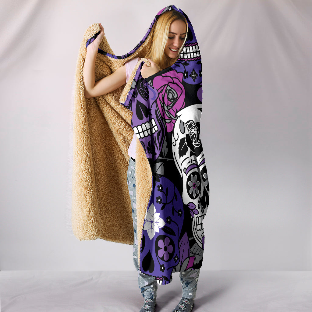 Skullistic Sugar Skulls Purple Hooded Blanket